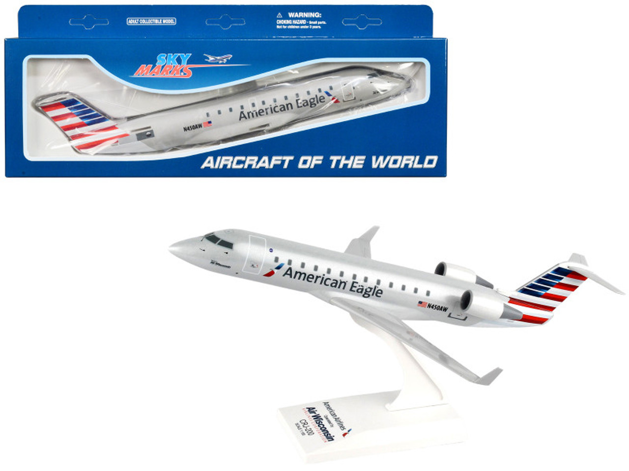 Bombardier CRJ200 Commercial Aircraft "American Eagle" (N405AW) Gray with Blue and Red Tail (Snap-Fit) 1/100 Plastic Model by Skymarks