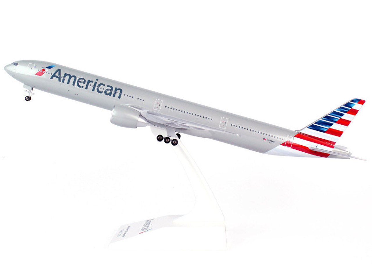 Boeing 777-300ER Commercial Aircraft with Landing Gear "American Airlines" (N718AN) Gray with Blue and Red Tail (Snap-Fit) 1/200 Plastic Model by Skymarks