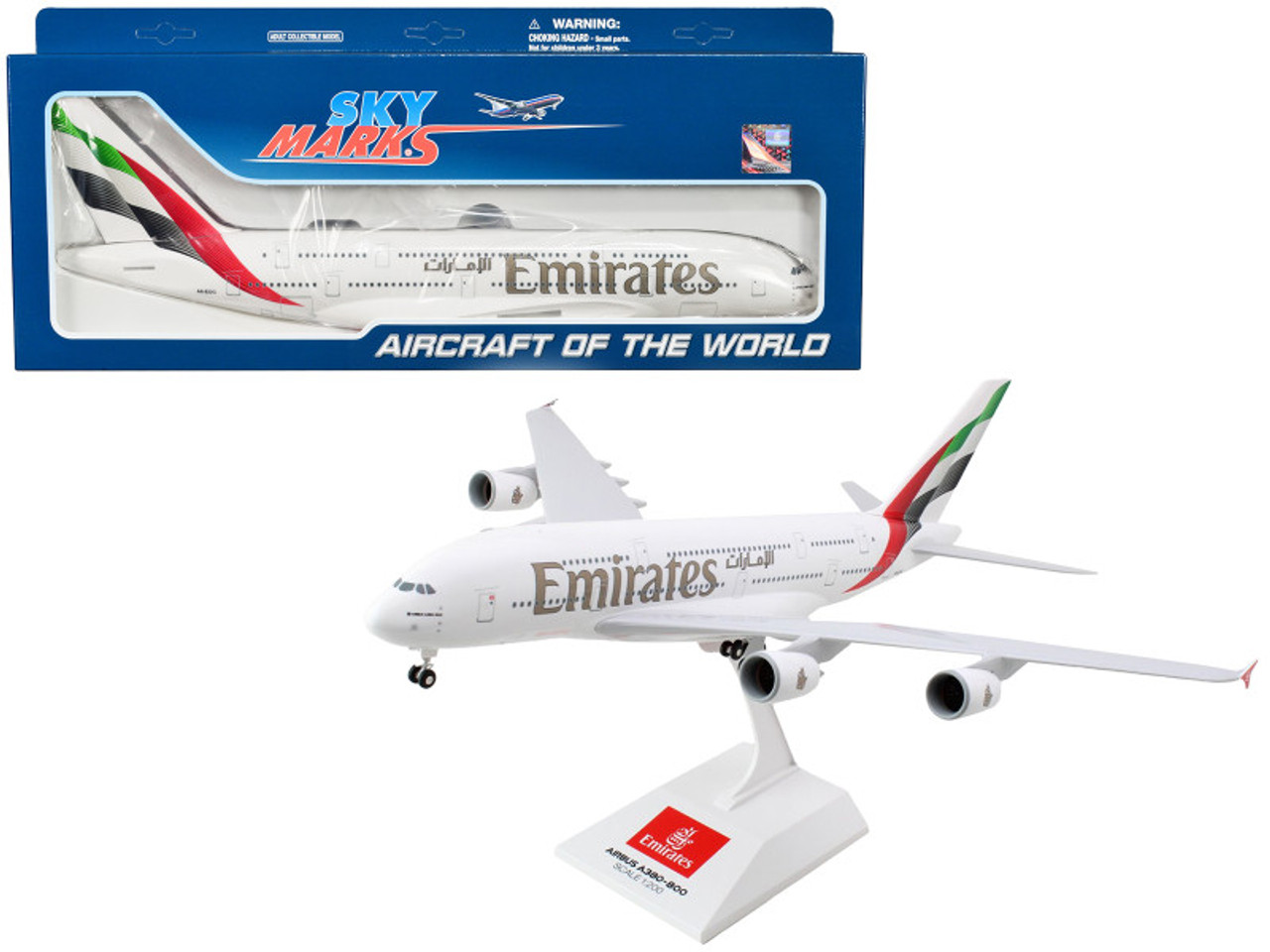 Airbus A380-800 Commercial Aircraft with Landing Gear "Emirates Airlines" (A6-EOG) White with Tail Graphics (Snap-Fit) 1/200 Plastic Model by Skymarks