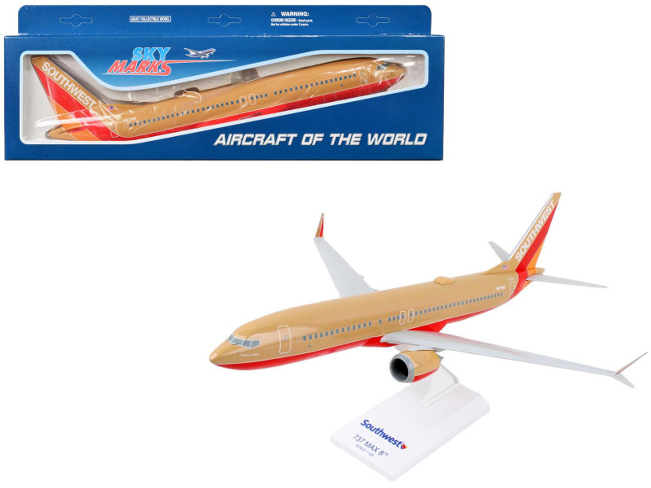 Boeing 737 MAX 8 Commercial Aircraft "Southwest Airlines" (N572UP) Tan with Red and Orange Stripes (Snap-Fit) 1/130 Plastic Model by Skymarks