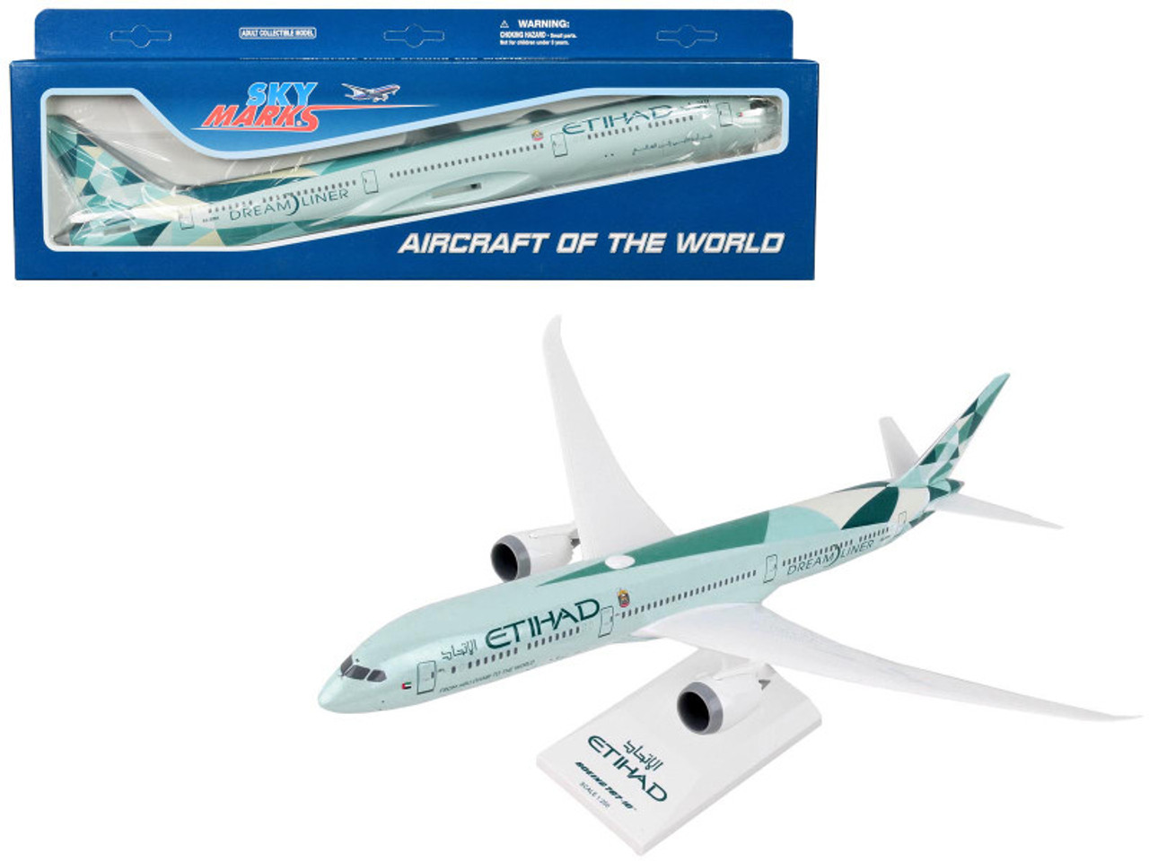 Boeing 787-10 Dreamliner Commercial Aircraft "Etihad Airways" (A6-BMH) Light Green with Tail Graphics (Snap-Fit) 1/200 Plastic Model by Skymarks