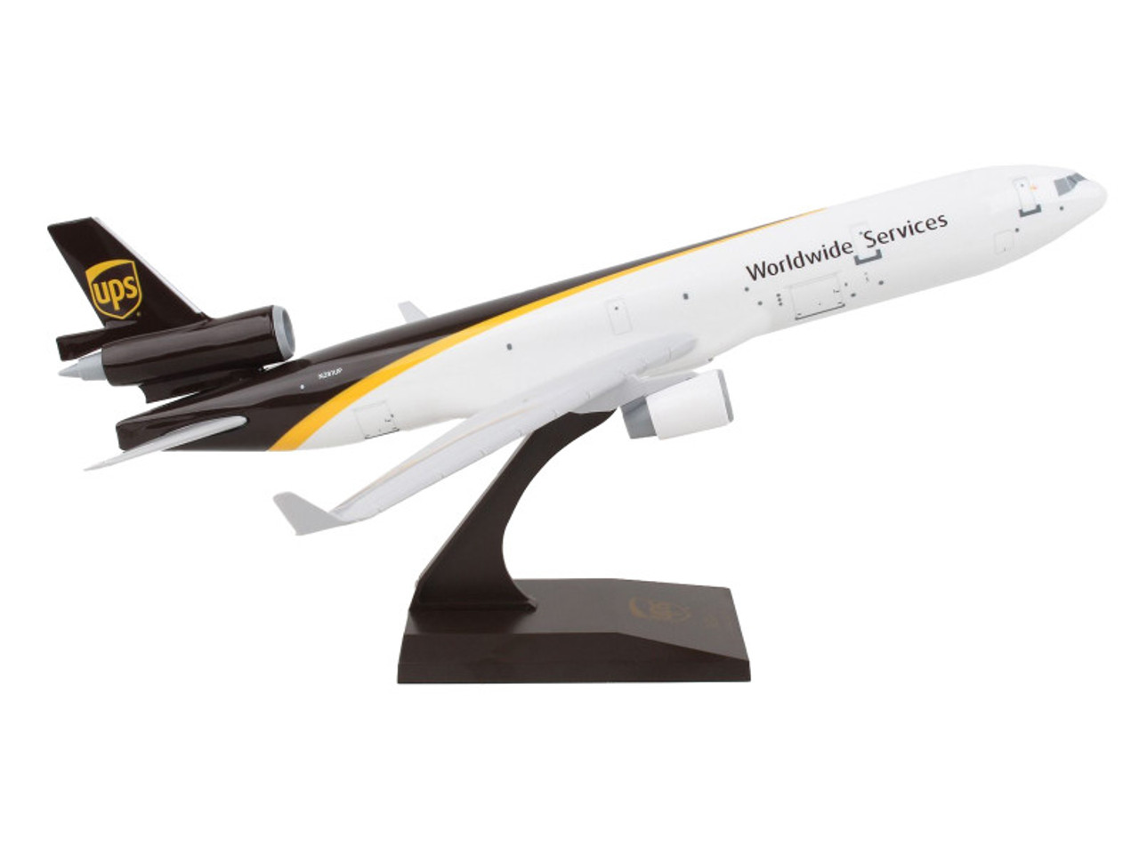 McDonnell Douglas MD-11 Commercial Aircraft "UPS Worldwide Services" (A6-ETA) White and Brown (Snap-Fit) 1/200 Plastic Model by Skymarks