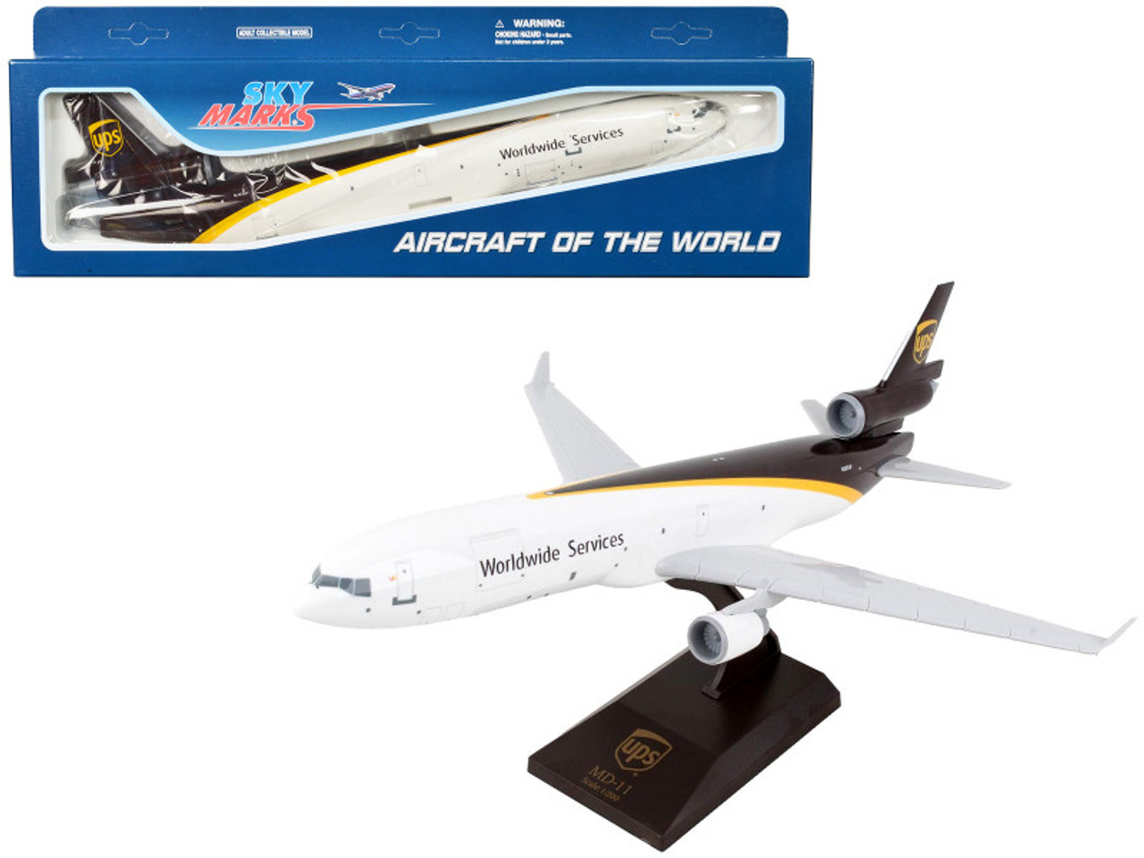 McDonnell Douglas MD-11 Commercial Aircraft "UPS Worldwide Services" (A6-ETA) White and Brown (Snap-Fit) 1/200 Plastic Model by Skymarks