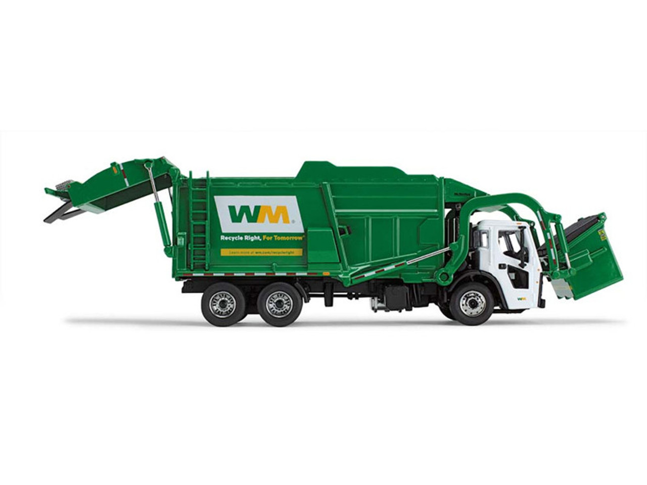 Mack LR Garbage Truck with McNeilus Meridian Front Load Refuse Body White and Green with Refuse Bin "Waste Management" 1/64 Diecast Model by First Gear