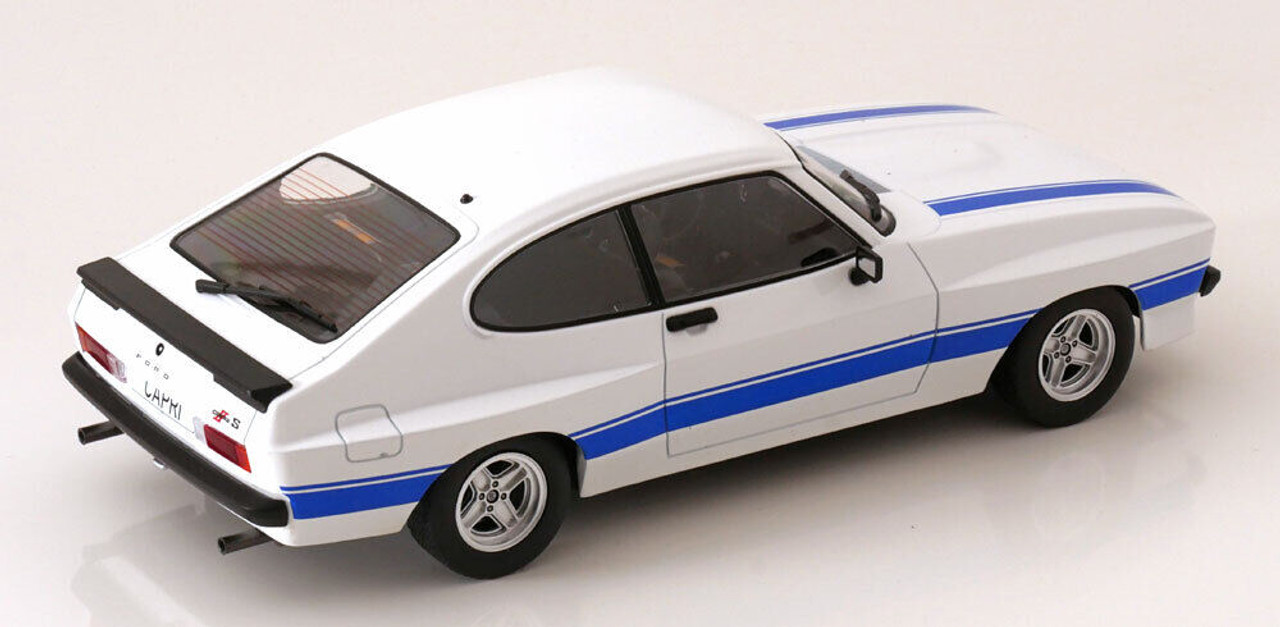 1/18 ModelCarGroup 1975 Ford Capri MK2 X-Pack (White with Blue Stripes) Diecast Car Model