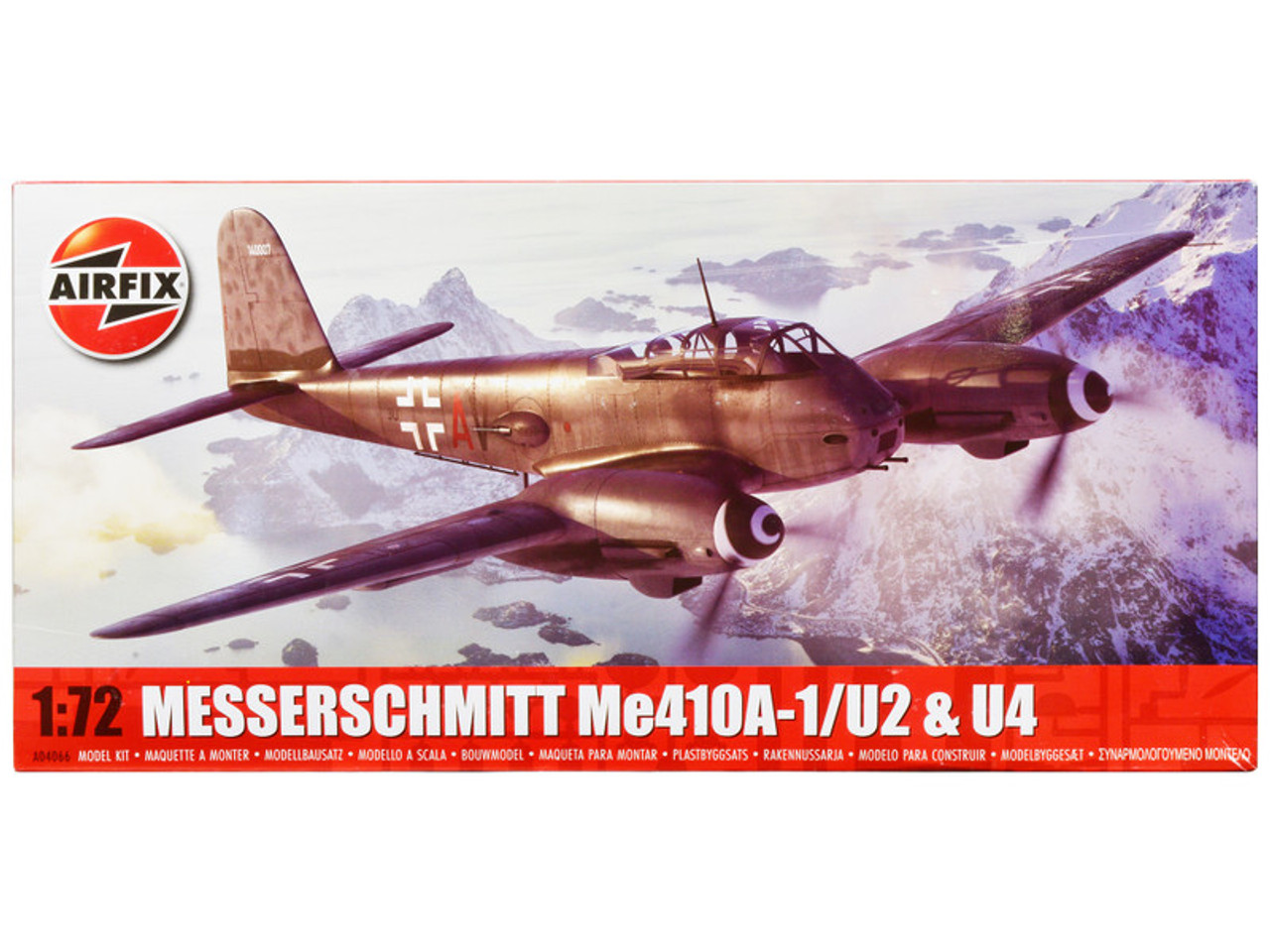 Level 2 Model Kit Messerschmitt Me410A-1/U2 & U4 Fighter-Bomber Aircraft with 2 Scheme Options 1/72 Plastic Model Kit by Airfix
