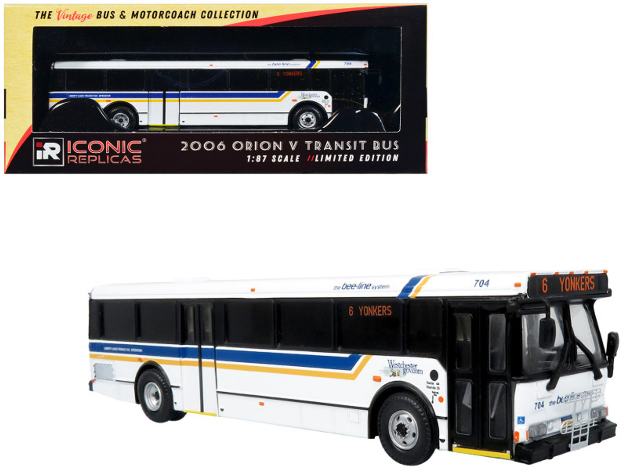 2006 Orion V Transit Bus Westchester, NY Bee-Line "6 Yonkers" Limited Edition "The Vintage Bus and Motorcoach Collection" 1/87 (HO) Diecast Model by Iconic Replicas