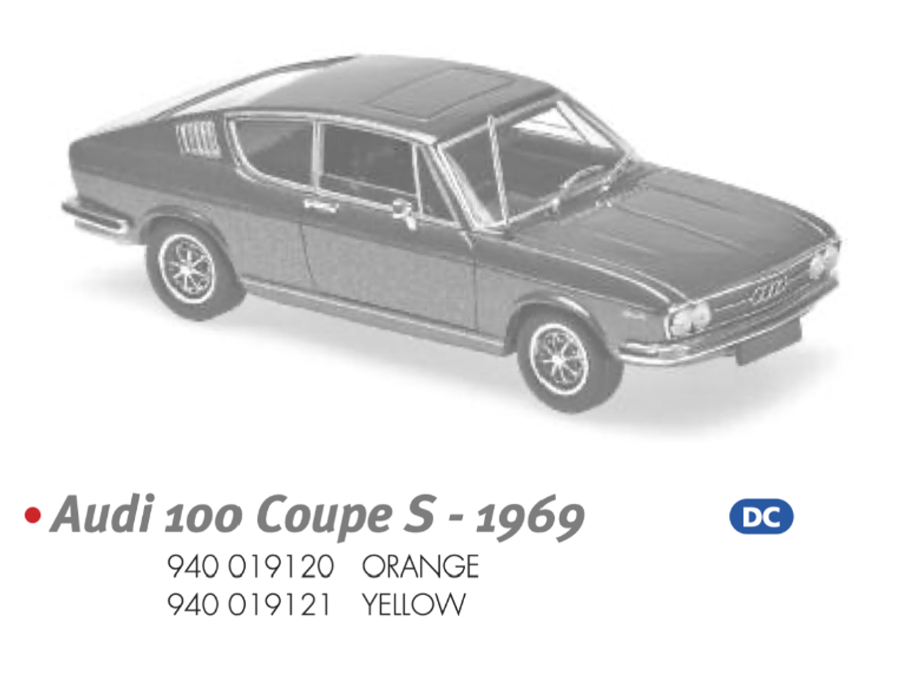 1/43 Minichamps AUDI 100 (C1) COUPE S - 1969 - YELLOW Diecast Car Model