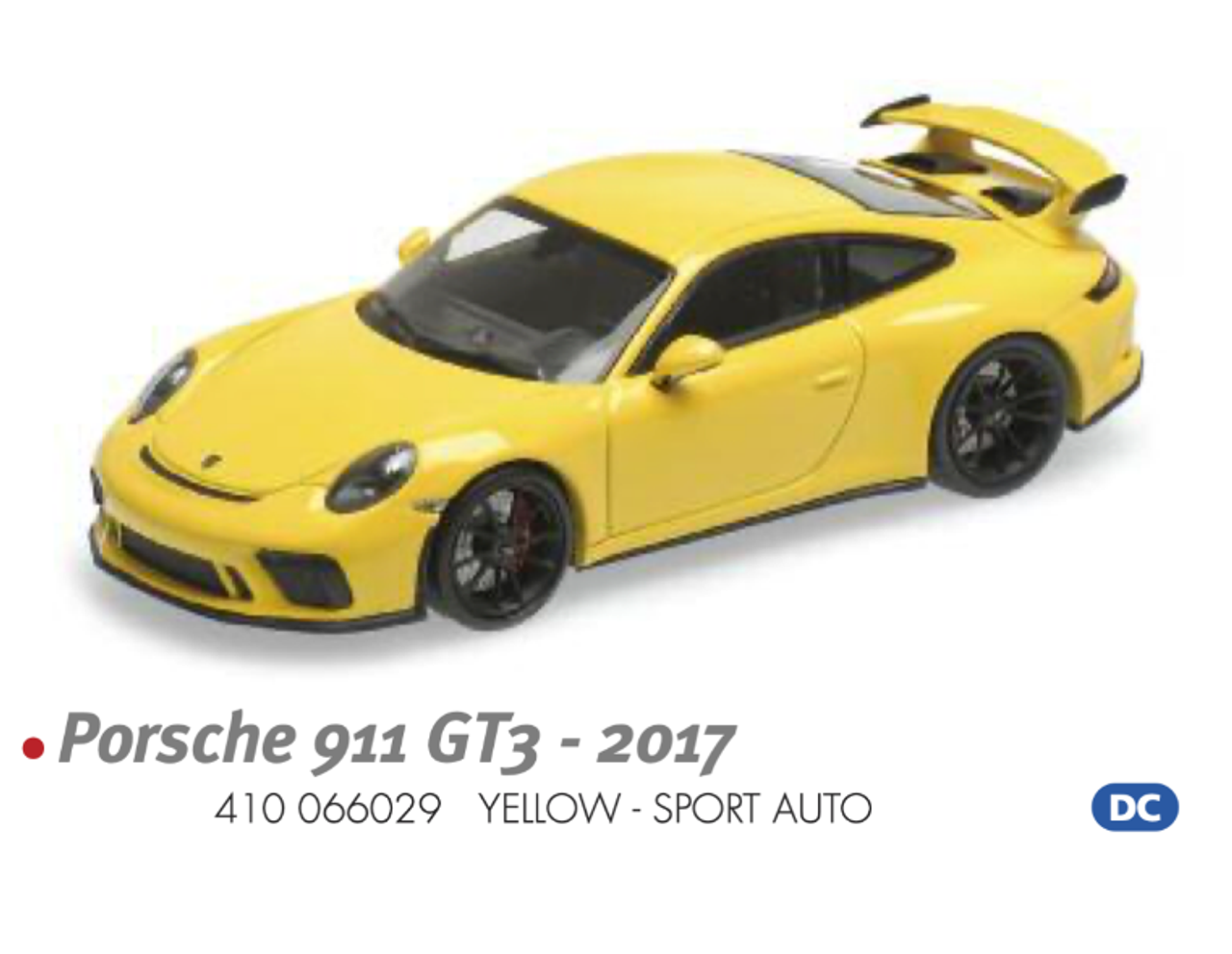 1/43 Minichamps PORSCHE 911 GT3 - 2017 - YELLOW - SPORT AUTO Diecast Car Model