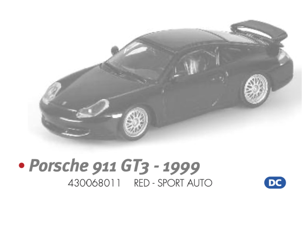 1/43 Minichamps PORSCHE 911 GT3 - 1999 - RED - SPORT AUTO Diecast Car Model