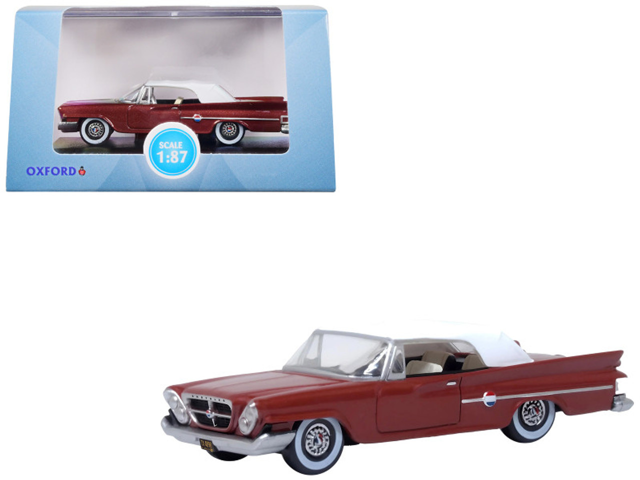 1961 Chrysler 300 Convertible (Closed Top) Cinnamon Brown Metallic with White Top 1/87 (HO) Scale Diecast Model Car by Oxford Diecast