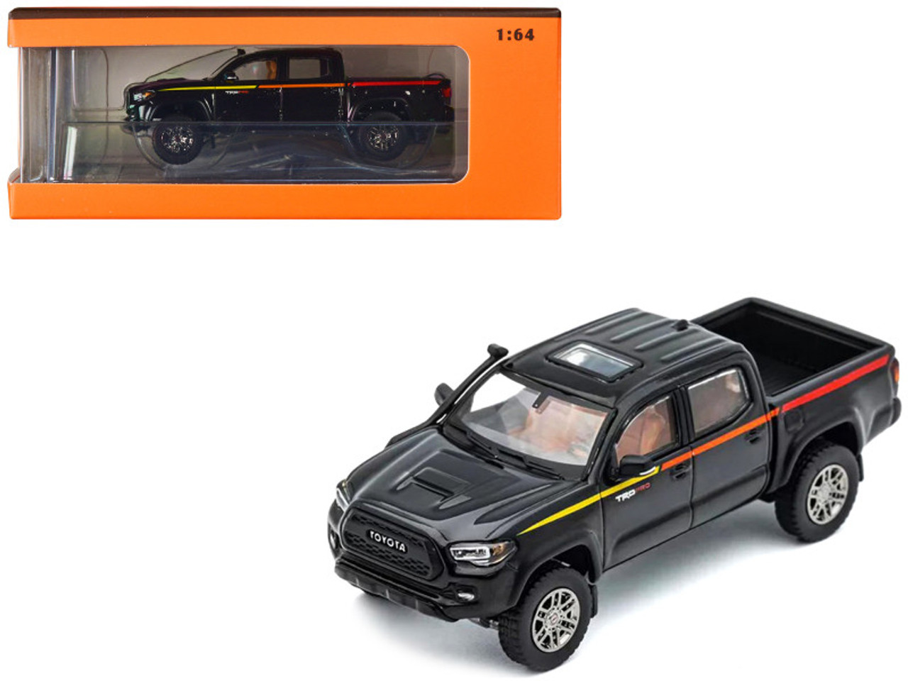 Toyota Tacoma TRD PRO Pickup Truck Black with Stripes 1/64 Diecast Model Car by GCD