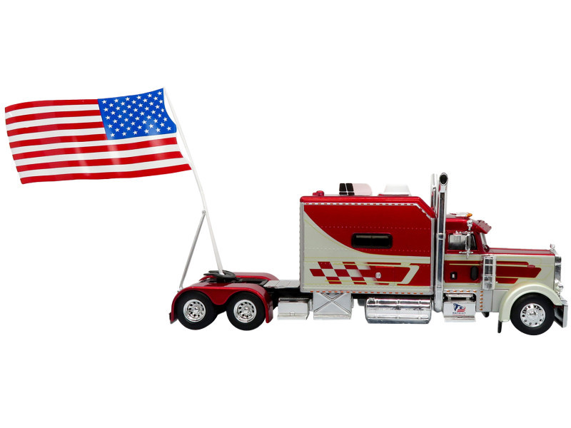 1997 Peterbilt 379 Tractor Truck White and Red Metallic with