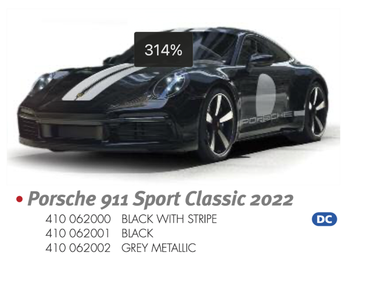 1/43 MINICHAMPS PORSCHE 911 (992) SPORT CLASSIC - 2022 - GREY METALLIC Diecast Car Model