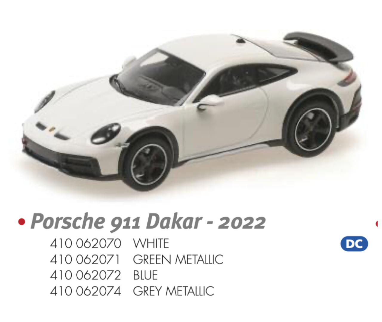 1/43 MINICHAMPS PORSCHE 911 DAKAR - 2022 - WHITE Diecast Car Model