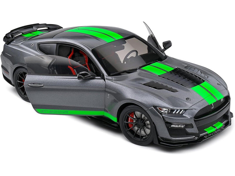 1/18 Solido 2020 Ford Mustang GT500 (Carbon Grey Metallic with Neon Green) Diecast Car Model