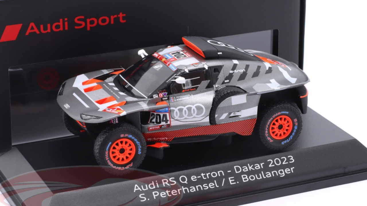 1/43 Dealer Edition 2023 Audi RS Q E-tron E2 #204 Rallye Dakar Team Audi Sport Stéphane Peterhansel, Edouard Boulanger Car Model