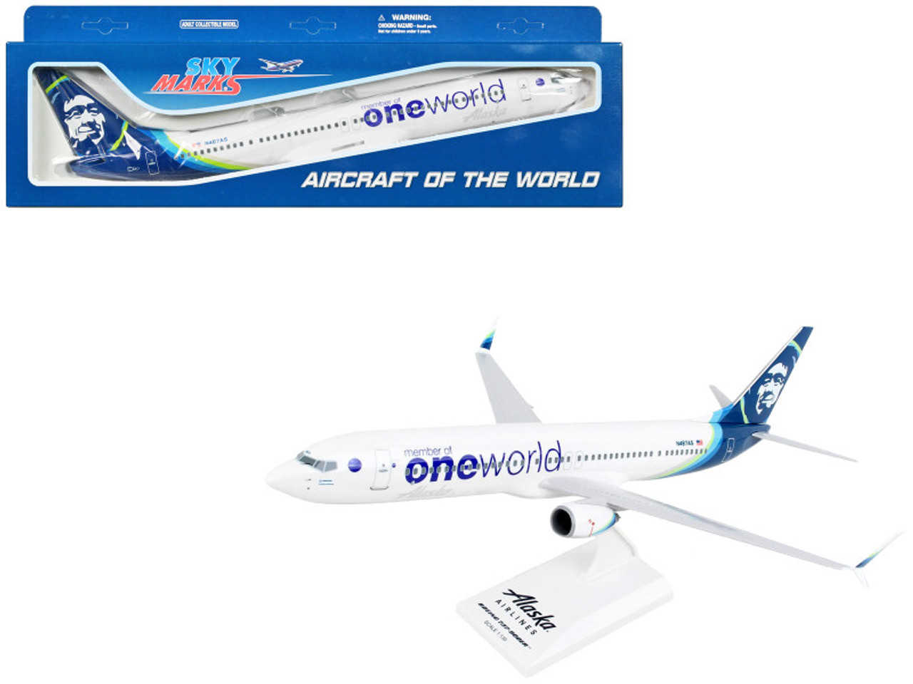 Boeing 737-900 Commercial Aircraft "Alaska Airlines - One World" (N487AS) White with Blue Tail (Snap-Fit) 1/130 Plastic Model by Skymarks