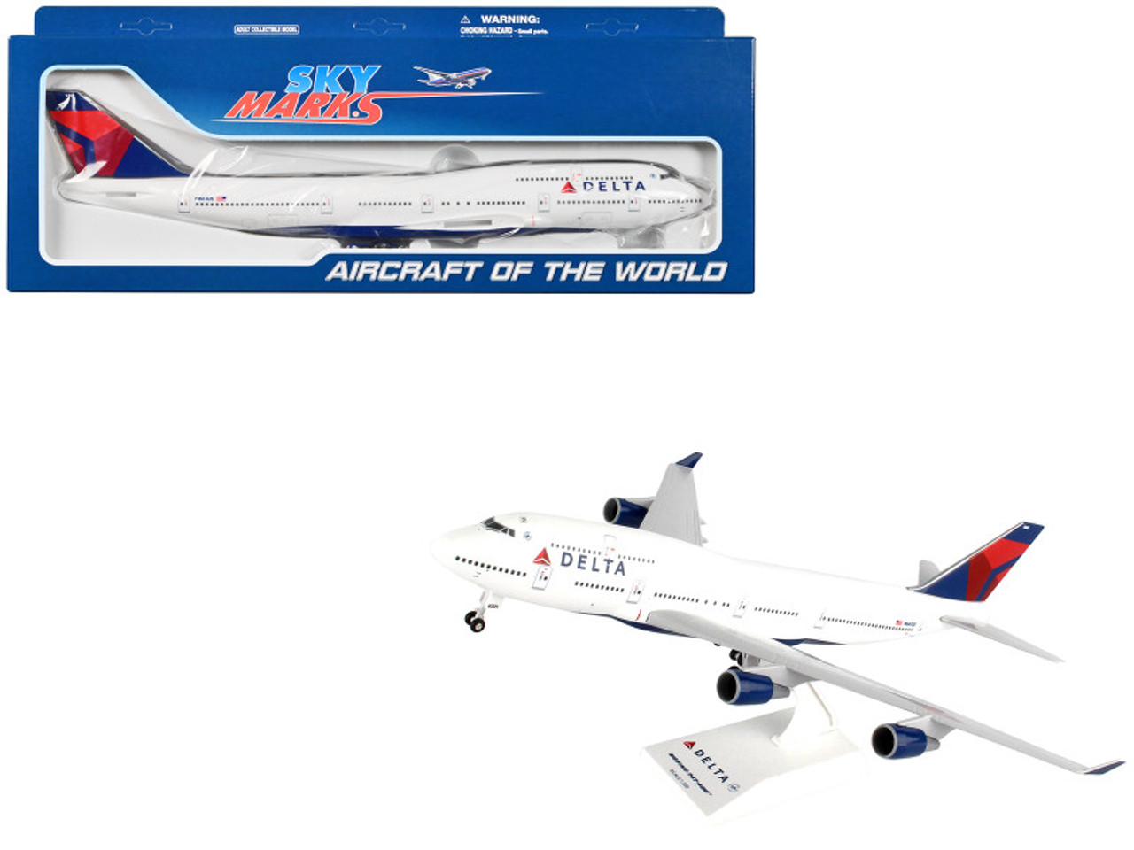 Boeing 747-400 Commercial Aircraft "Delta Air Lines" (N661US) White with Red and Blue Tail (Snap-Fit) 1/200 Plastic Model by Skymarks