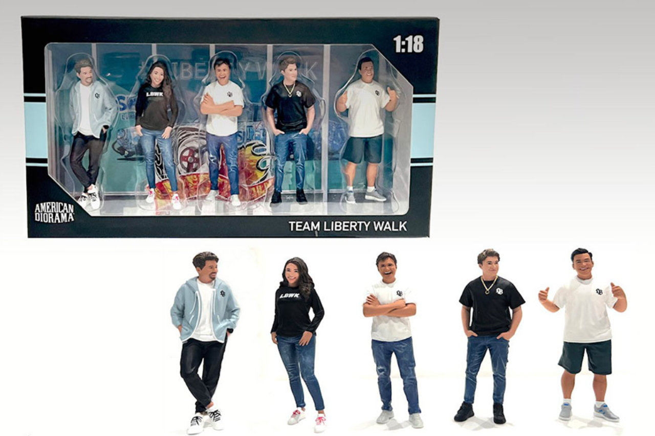 1/18 American Diorama Liberty Walk Team 5 Figures Set Ryo Kawamura, Chisaki Kato, Wataru Kato, Hyuma Kato, Toshiro Nishio