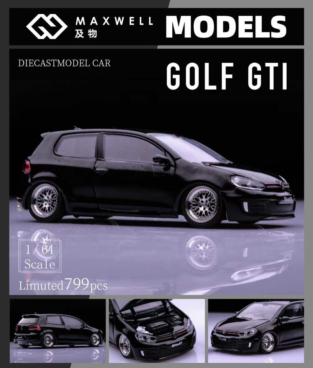 1/64 Maxwell Volkswagen VW Golf GTI MK6 (Black) Car Model Modified