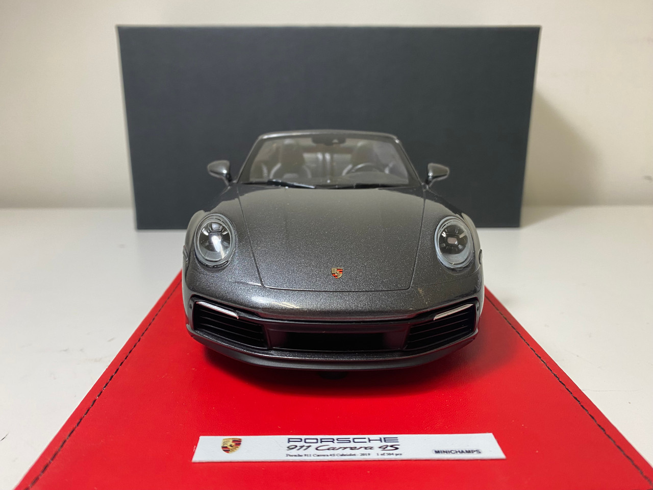 1/18 Minichamps Porsche 911 (992) Carrera 4S Cabriolet (Agate Grey Metallic) Car Model with Custom Display Case