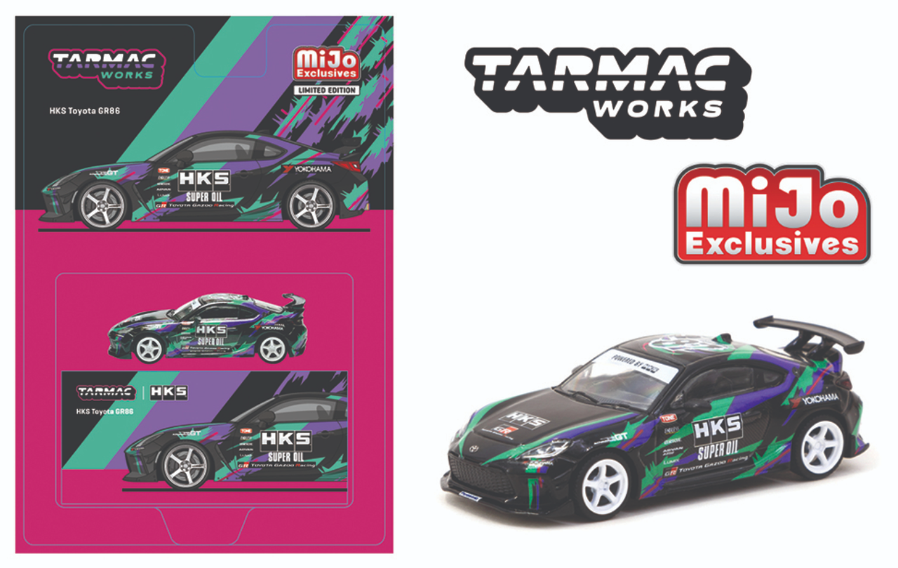 1/64 Tarmac Works HKS Toyota GR86 (Black) Diecast Car Model