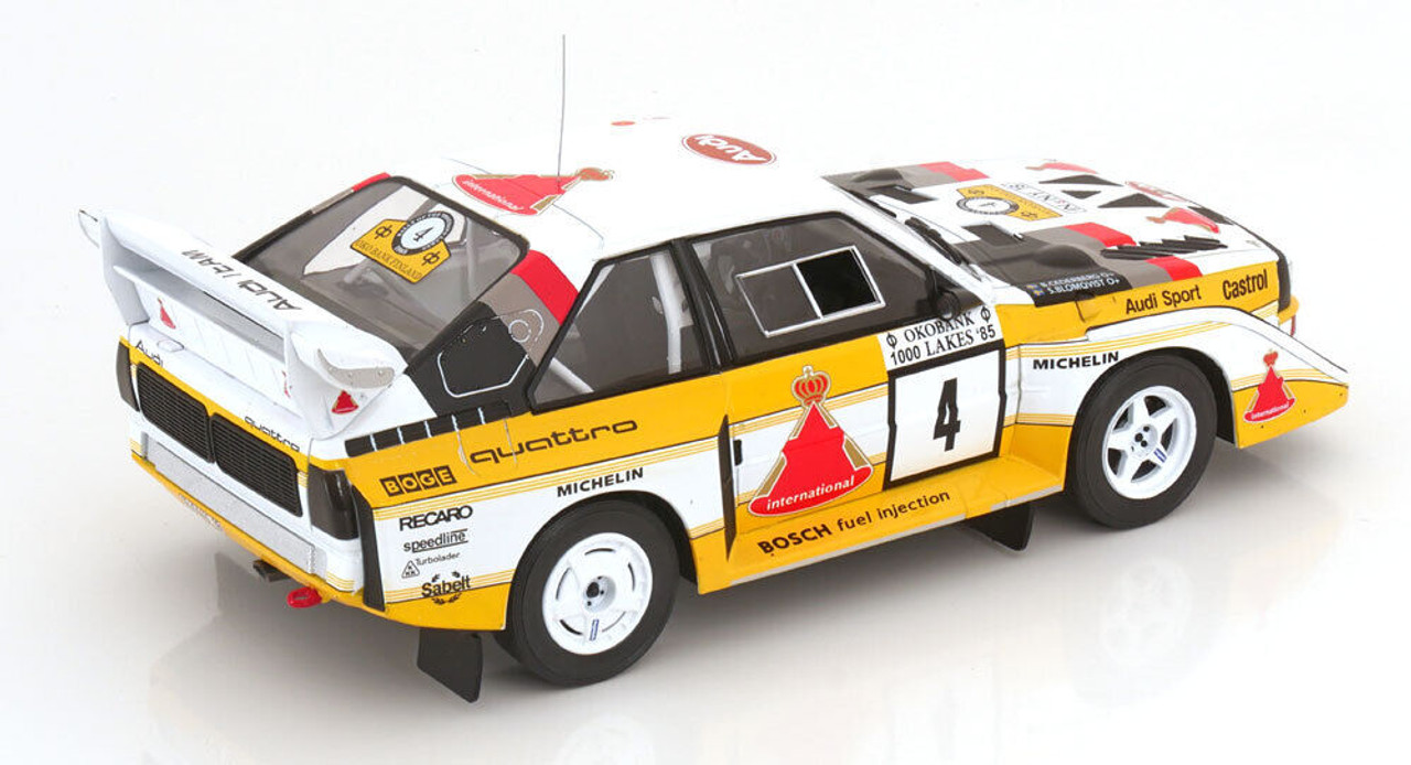 1/18 Ixo 1985 Audi Sport Quattro S1 E2 #4 2nd rally 1000 Lakes Stig Blomqvist, Björn Cederberg Car Model