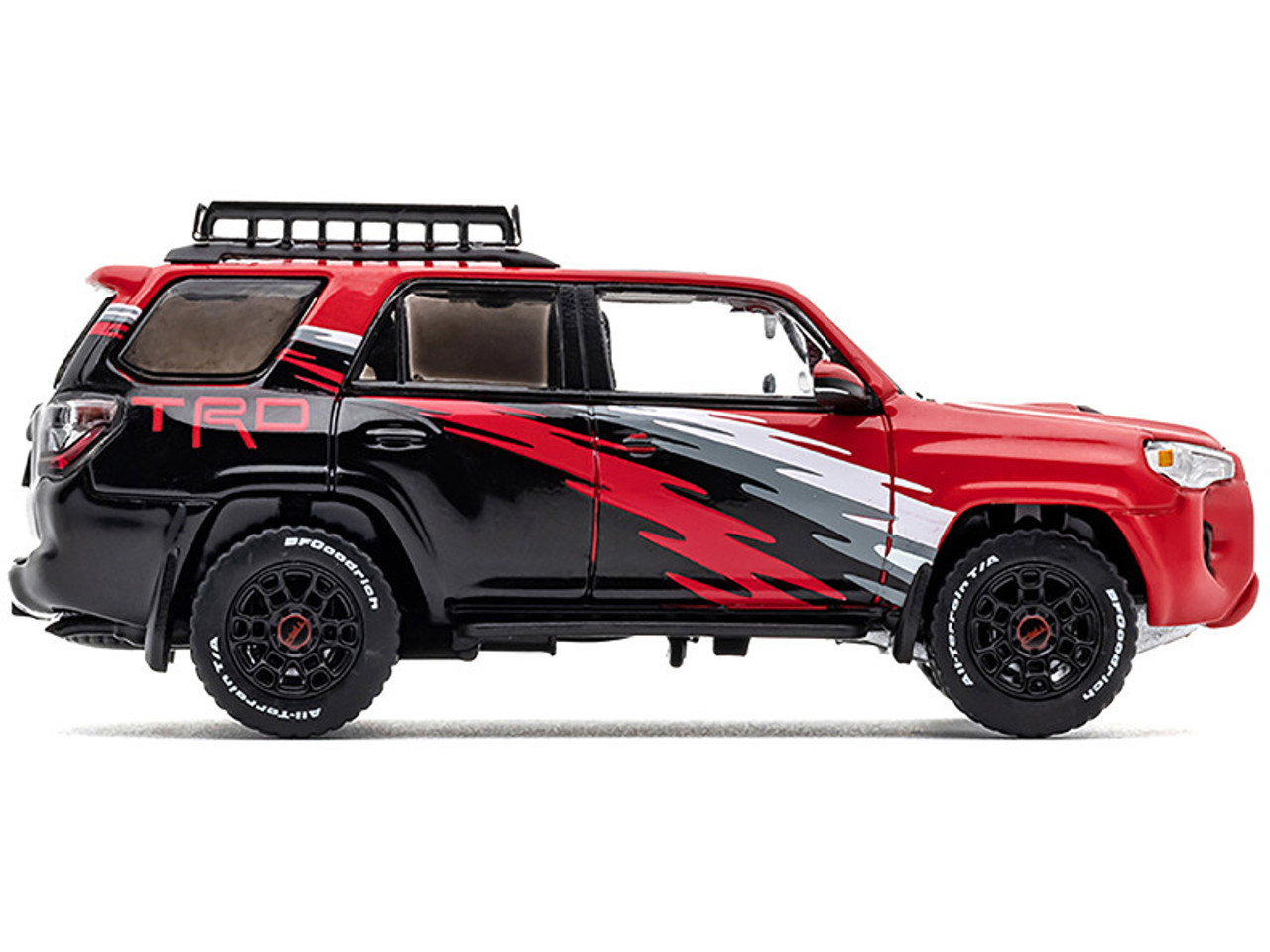 2022 Toyota 4 Runner TRD Pro Black and Red with Graphics and Roofrack 1/64 Diecast Model Car by GCD
