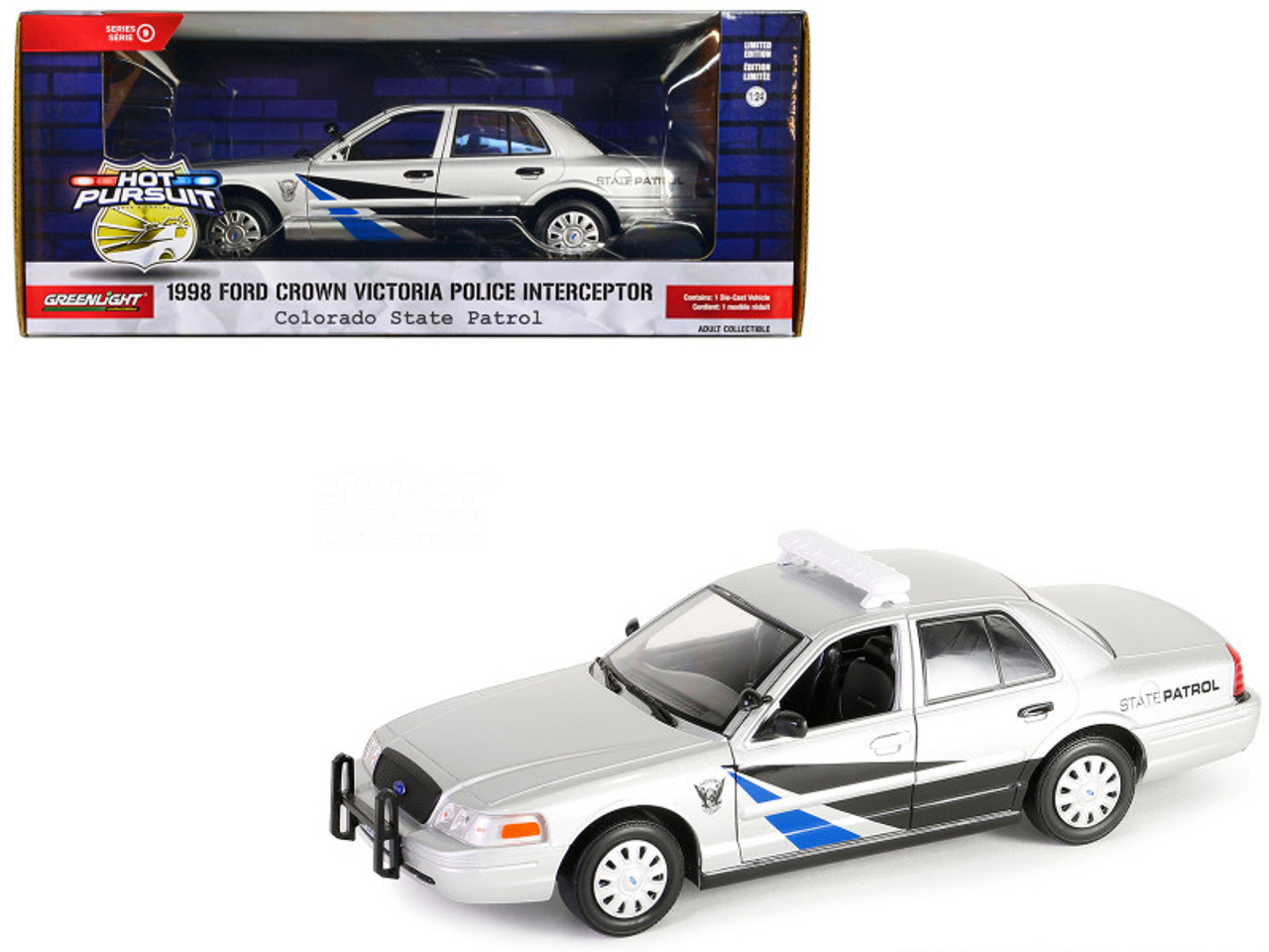 1998 Ford Crown Victoria Police Interceptor Silver Metallic "Colorado State Patrol" "Hot Pursuit" Series 9 1/24 Diecast Model Car by Greenlight