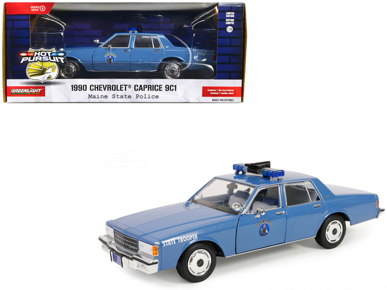 1990 Chevrolet Caprice 9C1 Blue "Maine State Police" "Hot Pursuit" Series 9 1/24 Diecast Model Car by Greenlight