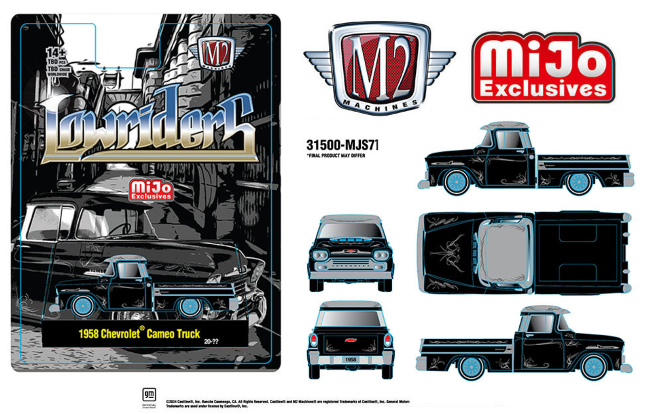 1/64 M2 Machines 1958 Chevrolet Cameo Pickup Truck Lowriders (Black) Diecast Car Model