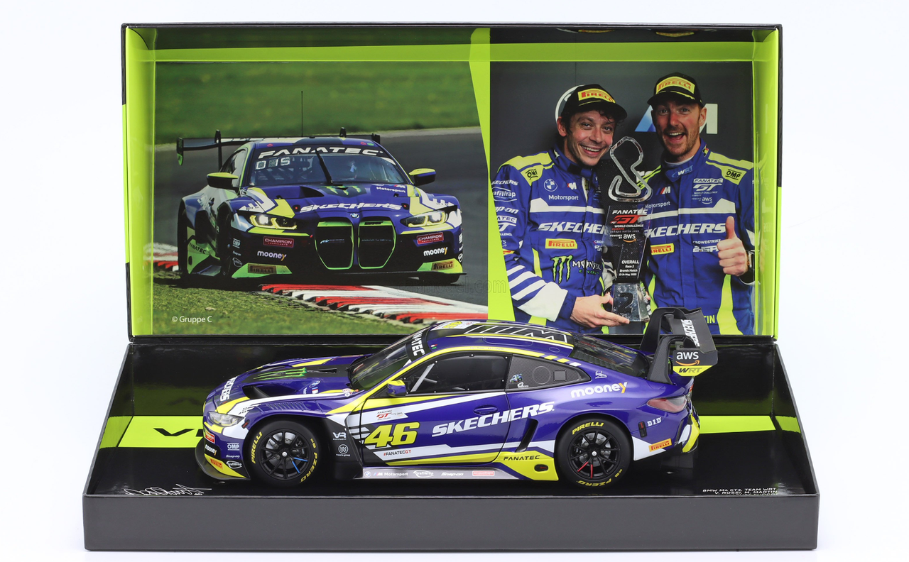 1/18 Minichamps 2023 BMW M4 GT3 #46 First Podium GTWCE Brands Hatch Team WRT Valentino Rossi, Maxime Martin Diecast Car Model