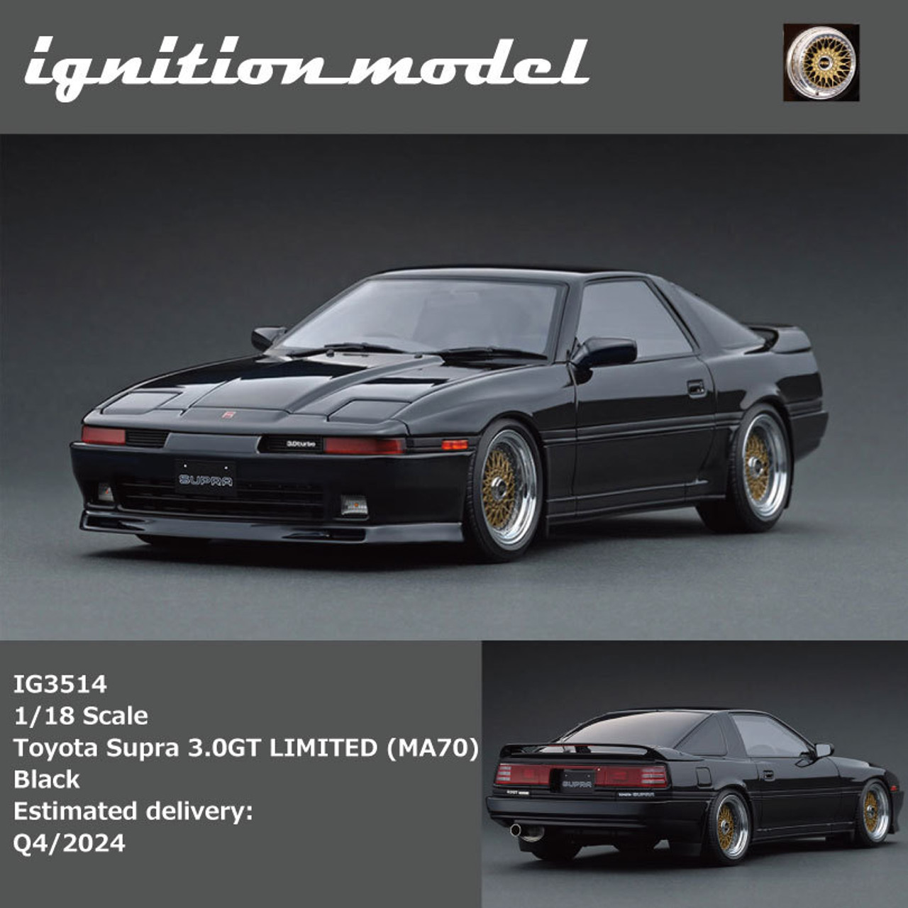 1/18 Ignition Model Toyota Supra 3.0 GT Limited (MA70) (Black) Car Model