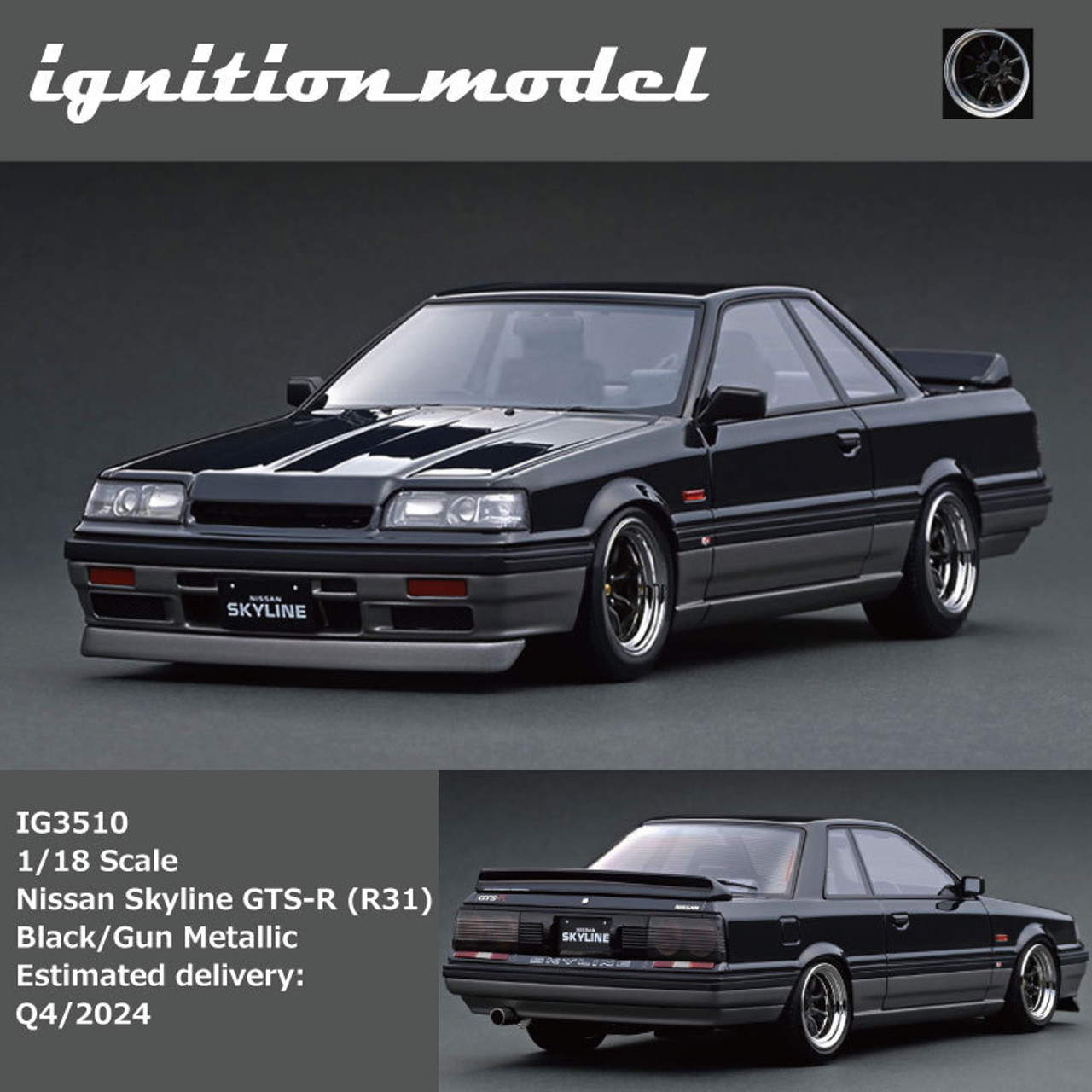 1/18 Ignition Model Nissan Skyline GTS-R (R31) (Black & Gun Metallic) Car Model