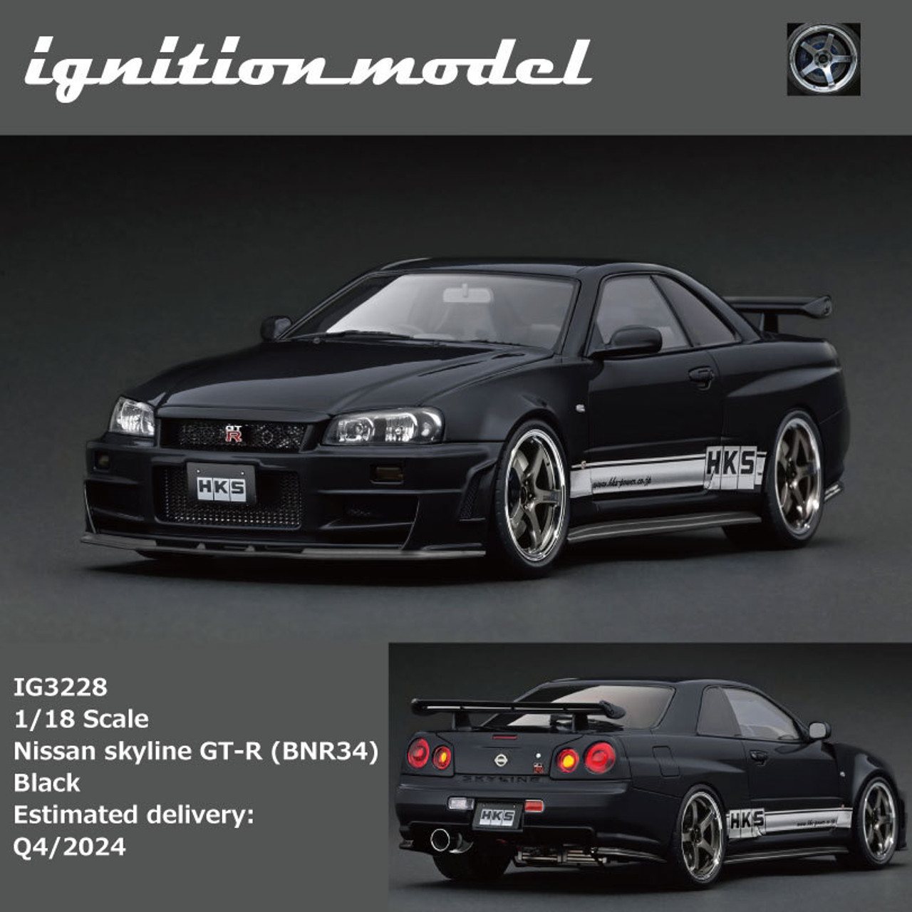 1/18 Ignition Model Nissan Skyline GT-R R34 (BNR34) (Black) Car Model