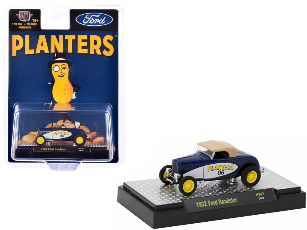 1932 Ford Roadster #06 Blue and White with Tan Soft Top "Planters Peanuts" Limited Edition to 2750 pieces Worldwide 1/64 Diecast Model Car by M2 Machines
