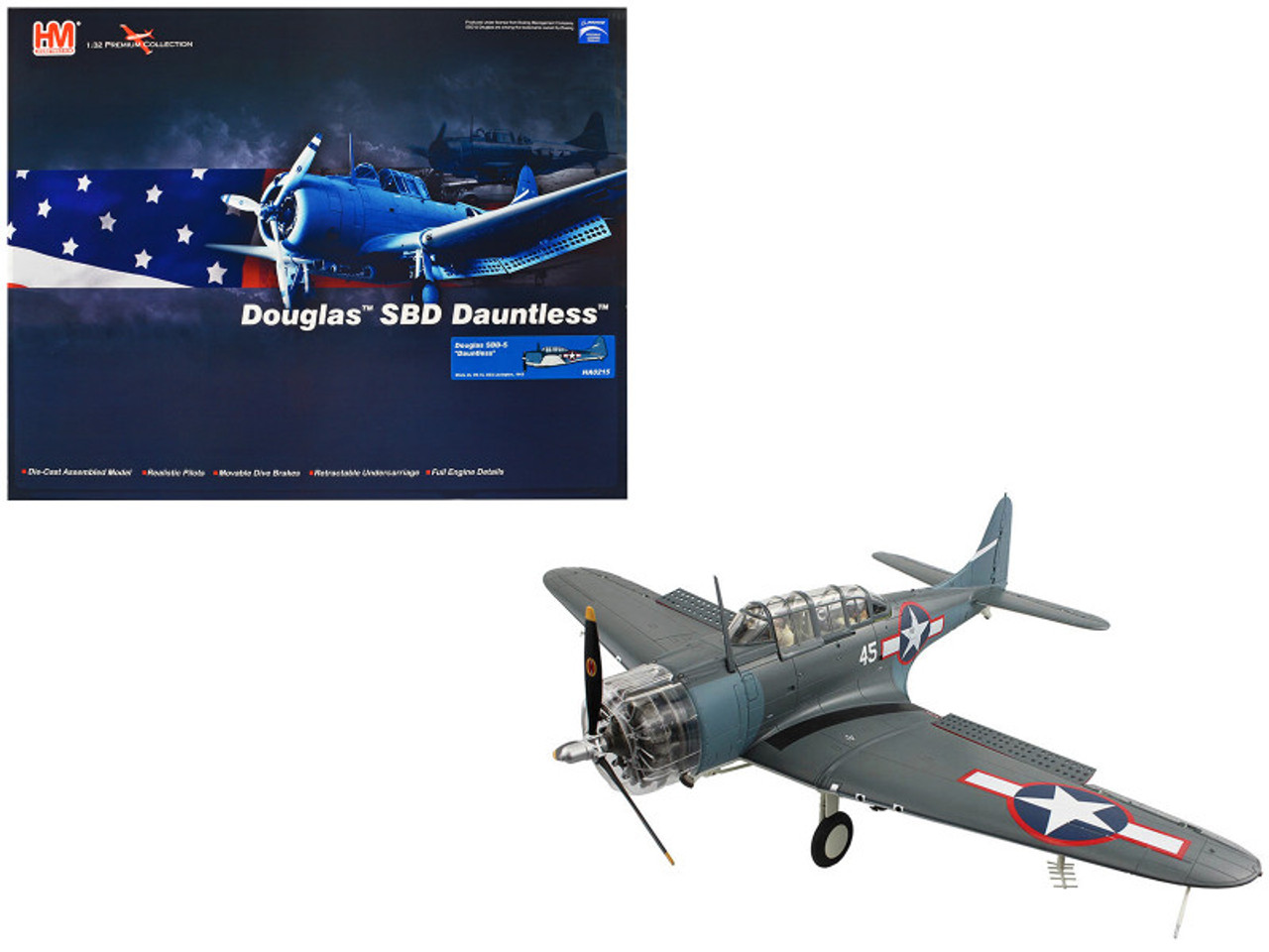 Douglas SBD-5 Dauntless Bomber Aircraft "VB-16 USS Lexington" (1943) United States Navy "Premium Collection" 1/32 Diecast Model by Hobby Master