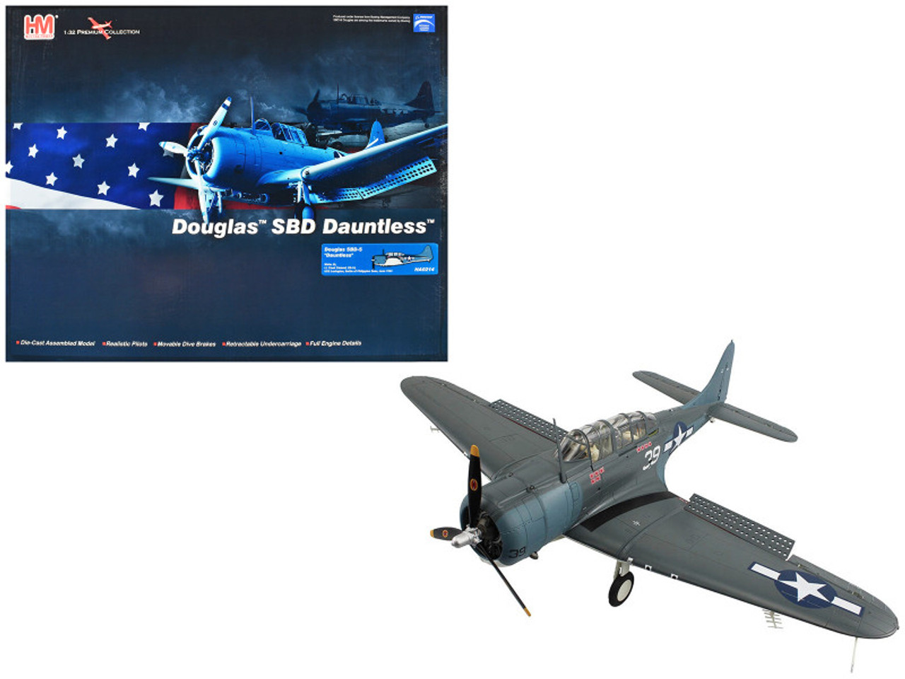 Douglas SBD-5 Dauntless Bomber Aircraft "Lt. Cook Cleland VB-16 USS Lexington Battle of the Philippine Seas" (1944) United States Navy "Premium Collection" 1/32 Diecast Model by Hobby Master