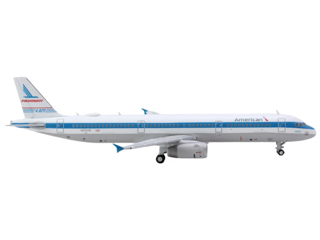 Airbus A321 Commercial Aircraft "American Airlines - Piedmont" (N581UW) White with Blue Stripes 1/400 Diecast Model Airplane by GeminiJets