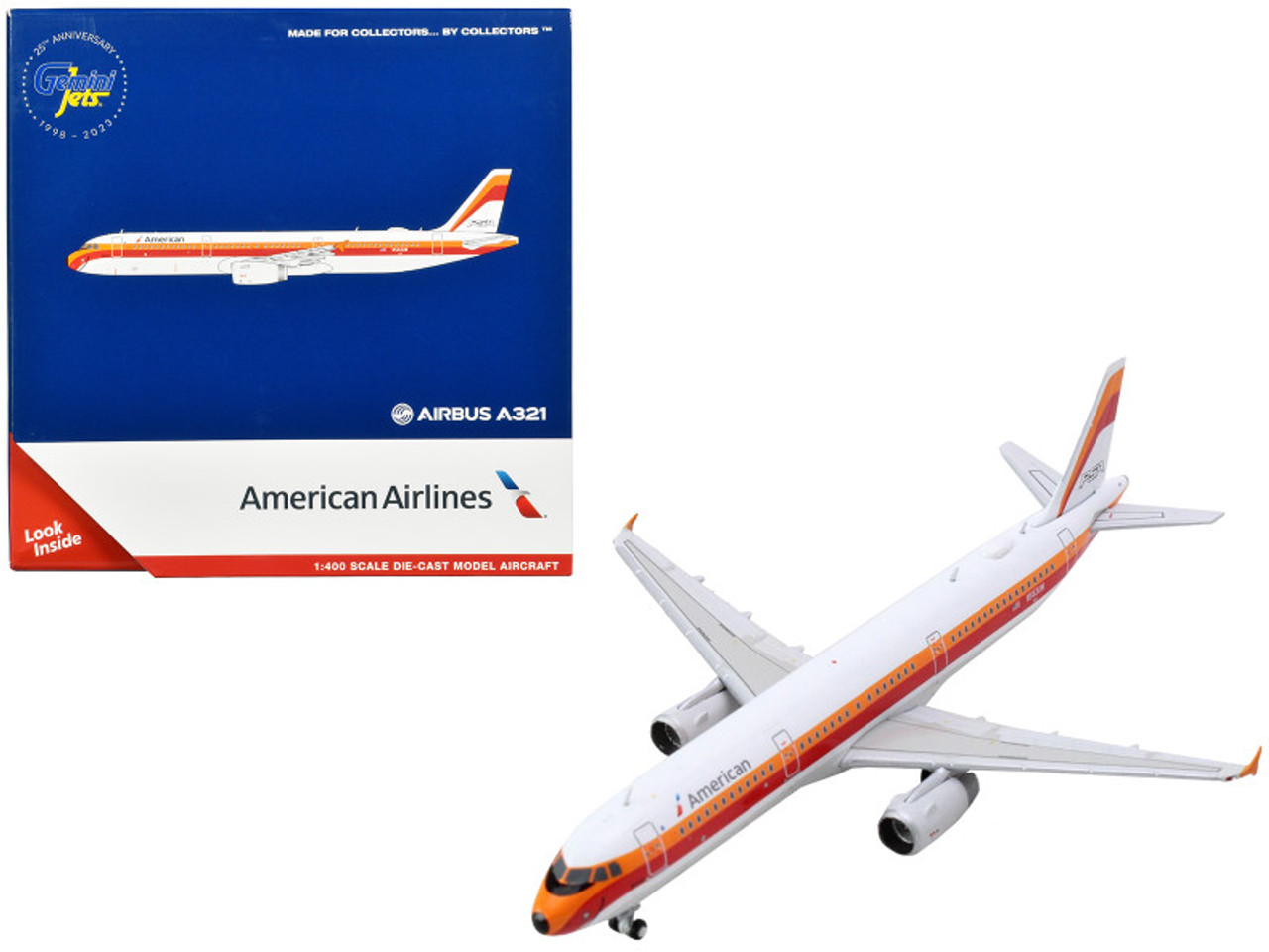 Airbus A321 Commercial Aircraft "American Airlines - PSA" (N582UW) White with Red and Orange Stripes 1/400 Diecast Model Airplane by GeminiJets
