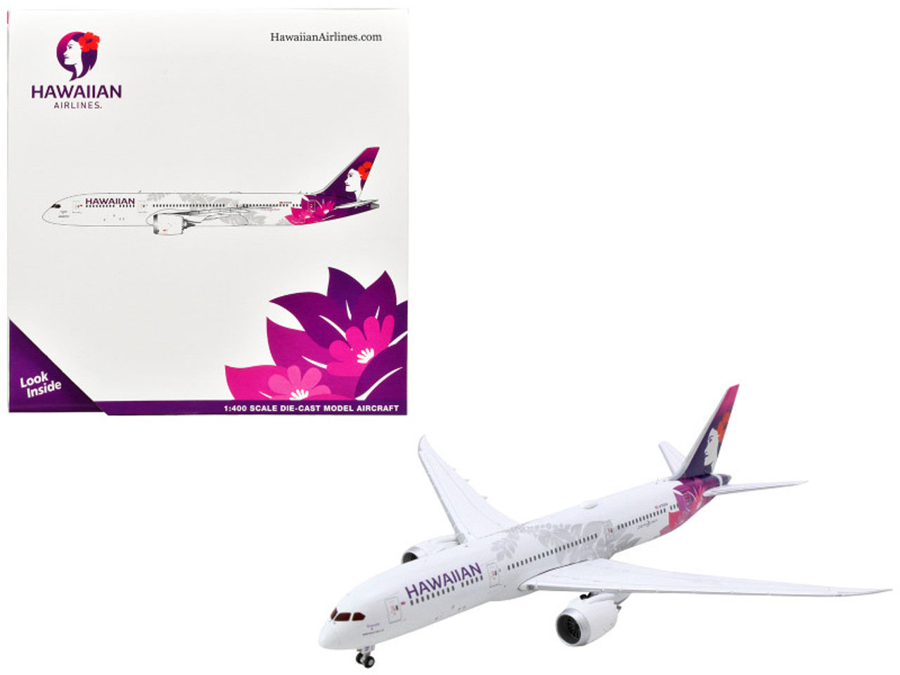 Boeing 787-9 Dreamliner Commercial Aircraft "Hawaiian Airlines" (N780HA) White with Purple Tail 1/400 Diecast Model Airplane by GeminiJets