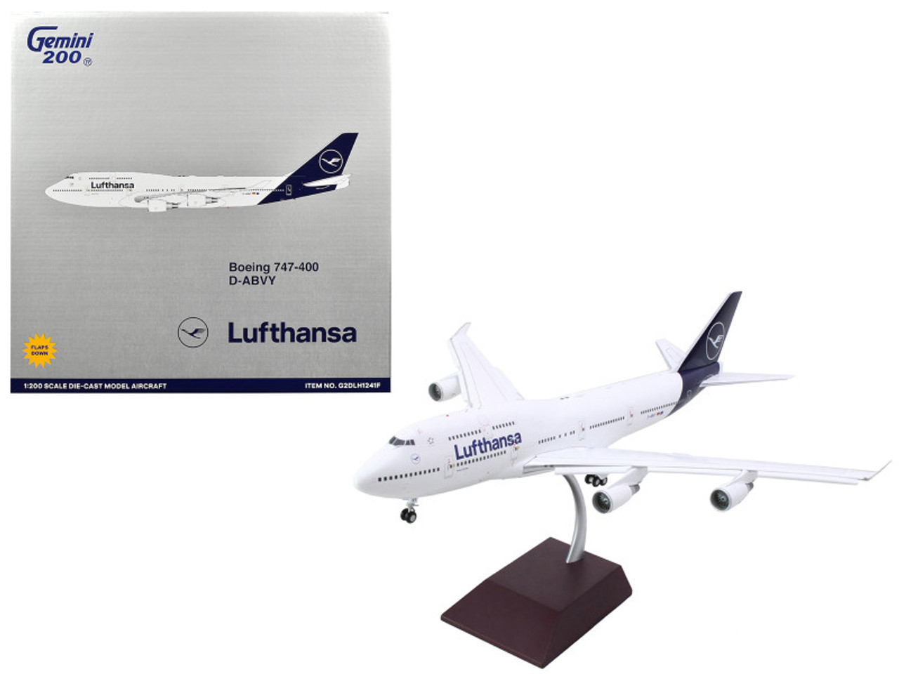Boeing 747-400 Commercial Aircraft with Flaps Down "Lufthansa" (D-ABVY) White with Dark Blue Tail "Gemini 200" Series 1/200 Diecast Model Airplane by GeminiJets