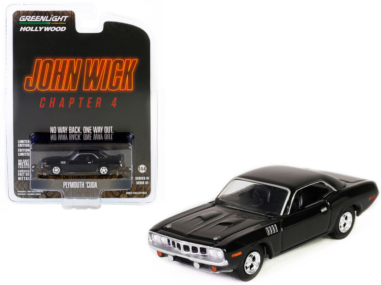 Plymouth Barracuda Black "John Wick: Chapter 4" (2023) Movie "Hollywood Series" Release 41 1/64 Diecast Model Car by Greenlight