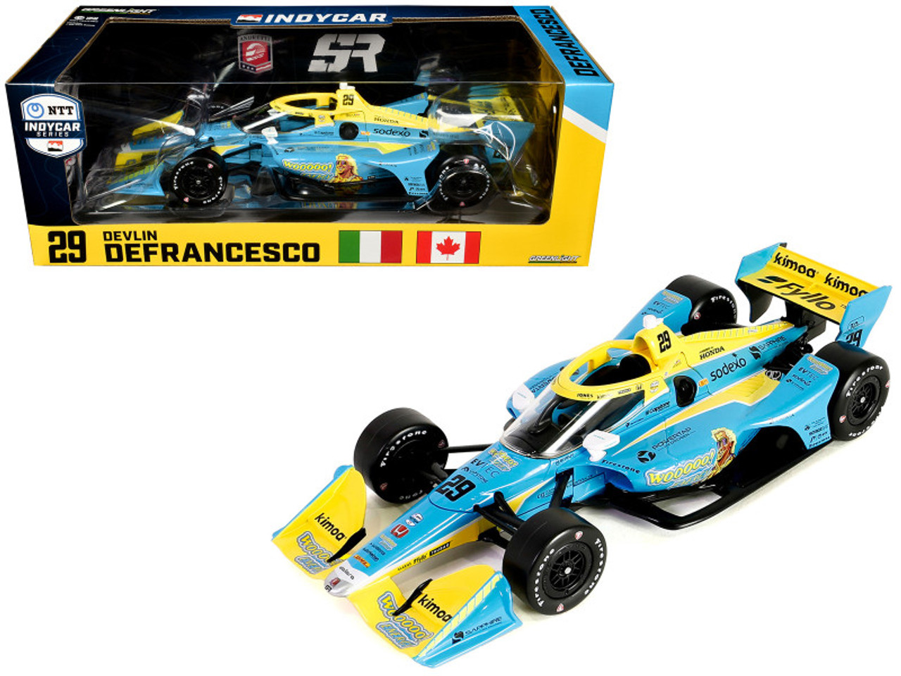 Dallara IndyCar #29 Devlin DeFrancesco "WOOOOO Energy" Andretti Steinbrenner Autosport (Road Course Configuration) "NTT IndyCar Series" (2023) 1/18 Diecast Model Car by Greenlight