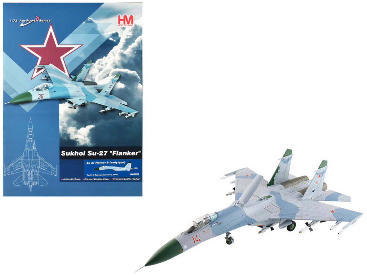 Sukhoi Su-27 Flanker B (Early Type) Fighter Aircraft "#14" (1990) Russian Air Force "Air Power Series" 1/72 Diecast Model by Hobby Master