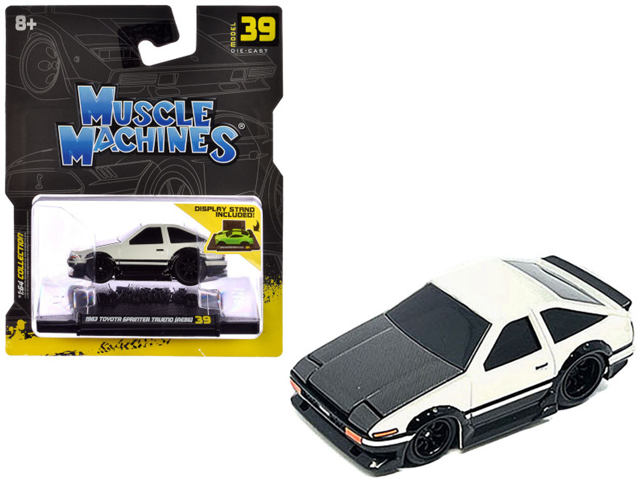 1983 Toyota Sprinter Trueno (AE86) White with Carbon Hood 1/64 Diecast Model Car by Muscle Machines