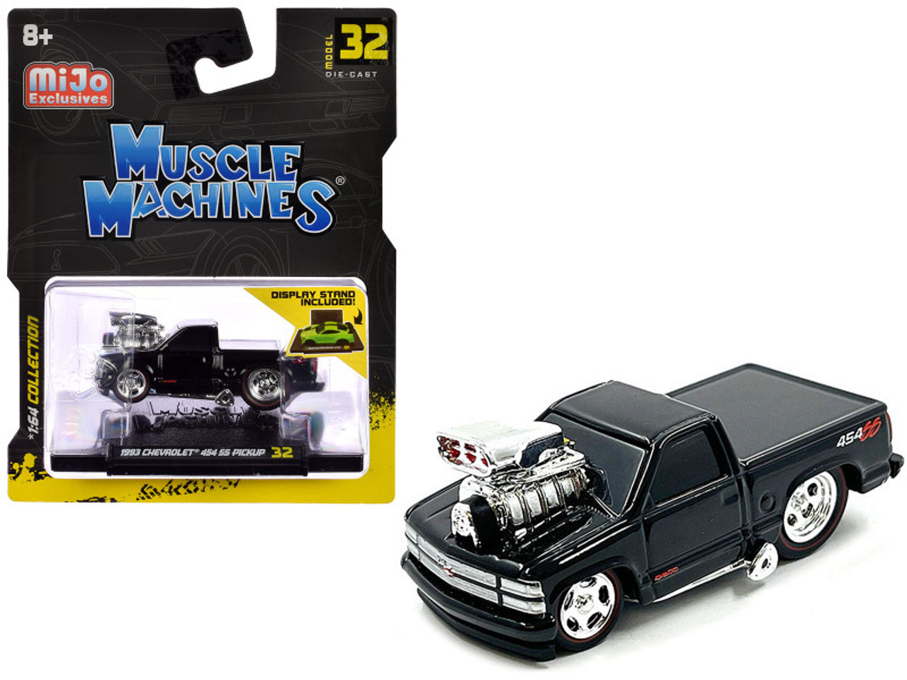 1993 Chevrolet 454 SS Pickup Truck Black 1/64 Diecast Model Car by Muscle Machines