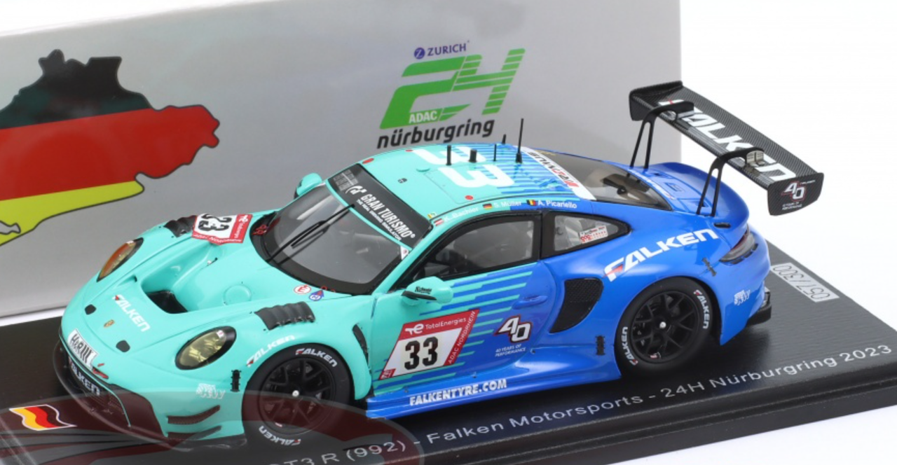 1/43 Spark 2023 Porsche 911 (992) GT3 R #33 24h Nürburgring Falken Motorsports Klaus Bachler, Sven Müller, Alessio Picariello Car Model