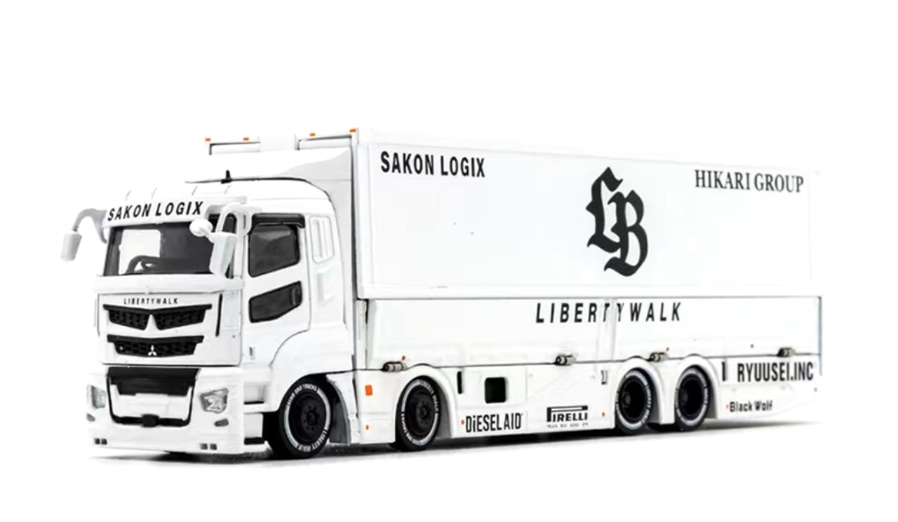1/64 GCD Liberty Walk LB-Trucks Mitsubishi Fuso Super Great Transporter Sakon Logix (White) Diecast Car Model
